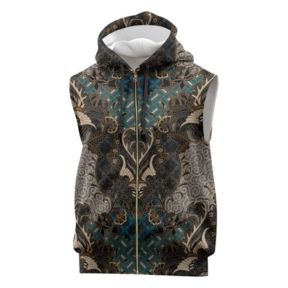 Madiba Nelson Mandela Batik Sleeveless Zip Hoodie Black Indonesia Heritage - African Pride