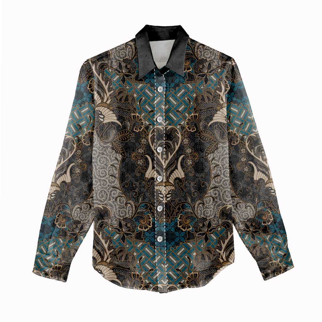 Madiba Nelson Mandela Batik Women Casual Shirt Black Indonesia Heritage - African Pride