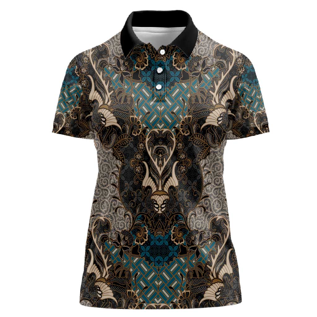Madiba Nelson Mandela Batik Women Polo Shirt Black Indonesia Heritage - African Pride
