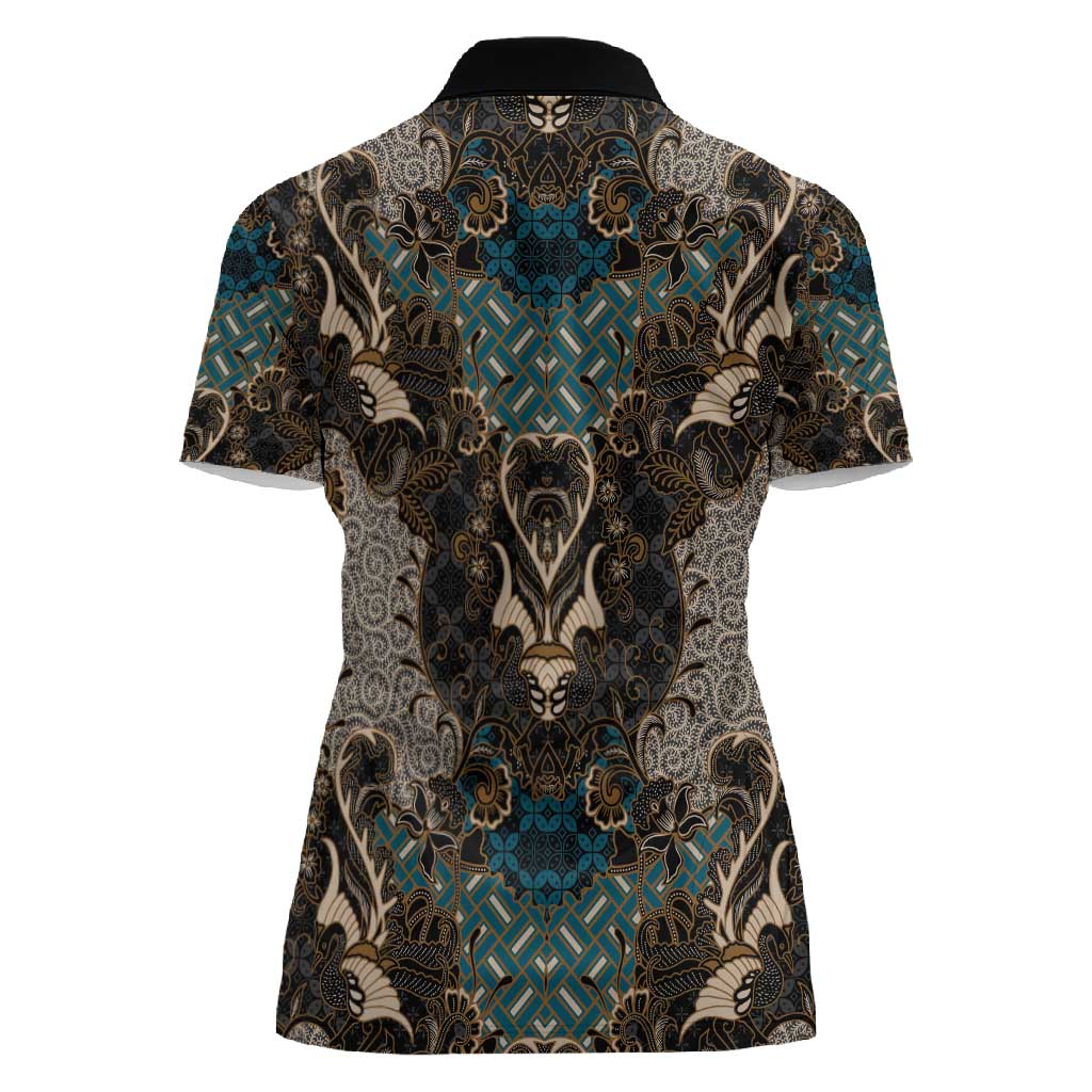 Madiba Nelson Mandela Batik Women Polo Shirt Black Indonesia Heritage - African Pride