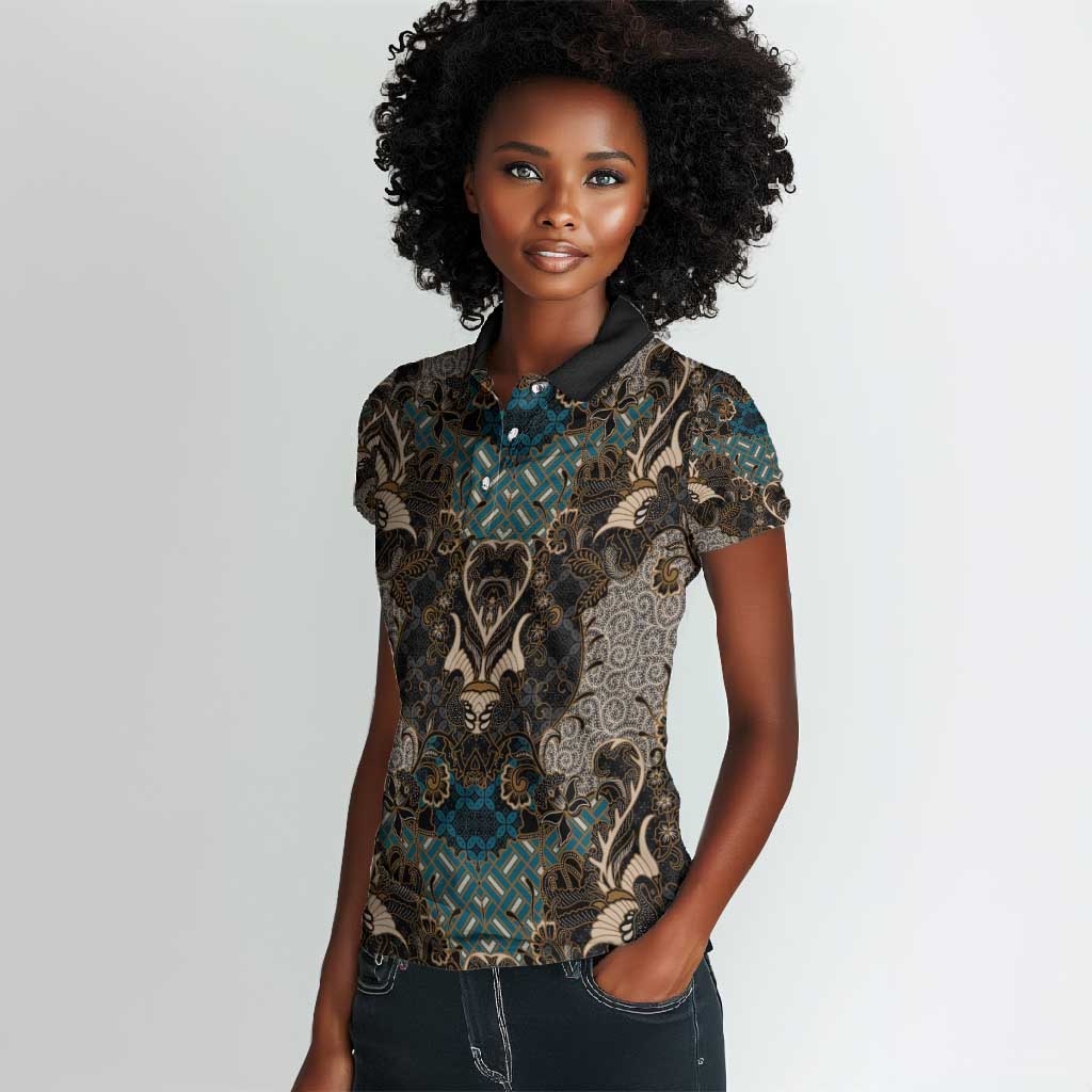 Madiba Nelson Mandela Batik Women Polo Shirt Black Indonesia Heritage - African Pride