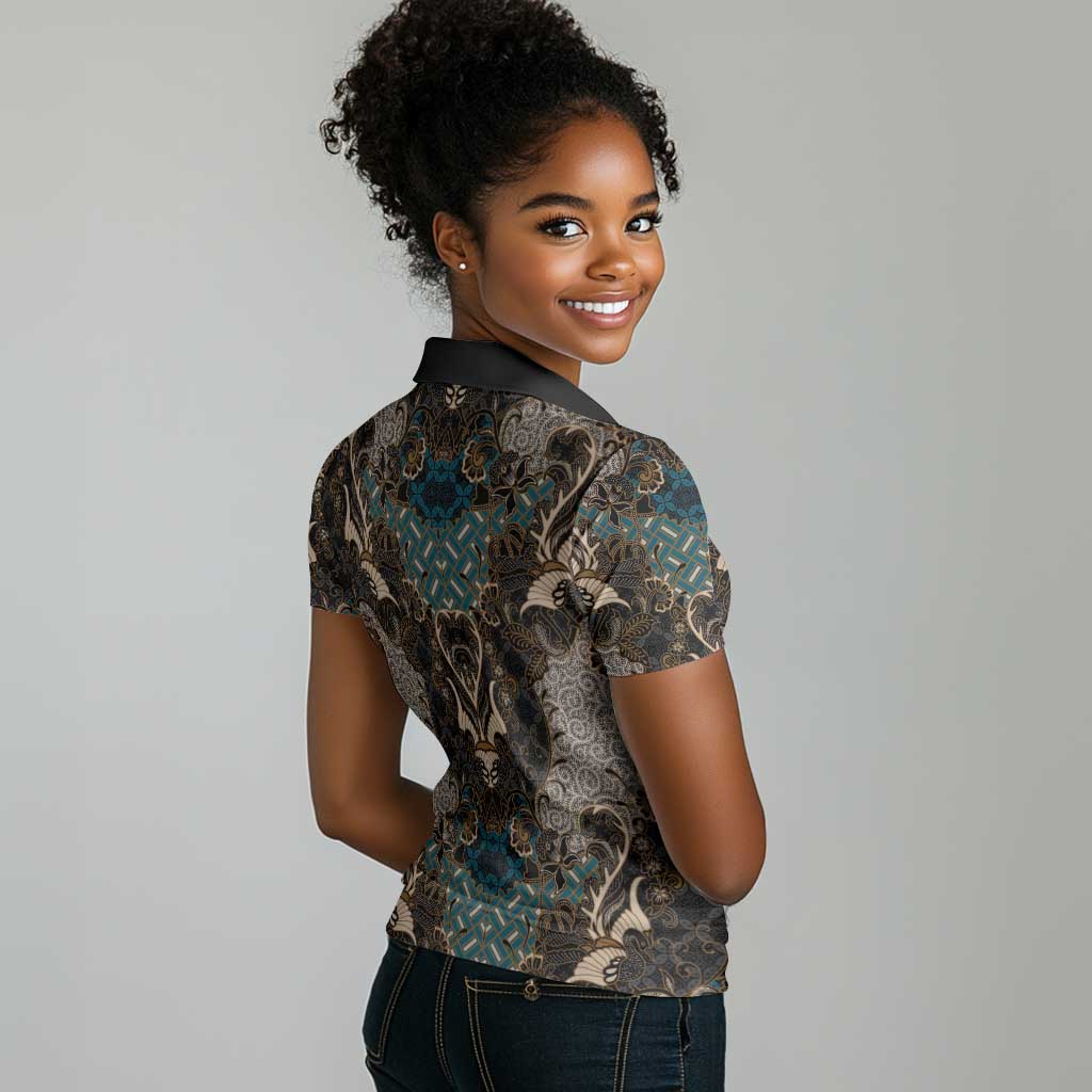 Madiba Nelson Mandela Batik Women Polo Shirt Black Indonesia Heritage - African Pride