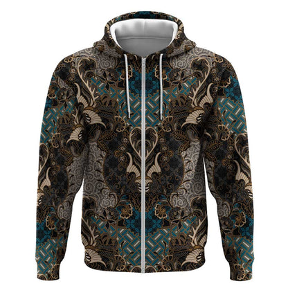 Madiba Nelson Mandela Batik Zip Hoodie Black Indonesia Heritage - African Pride