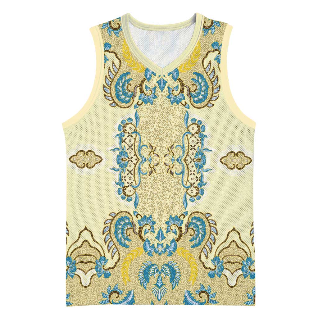 Madiba Nelson Mandela Batik Basketball Jersey Yellow Blue Indonesia Heritage - African Pride