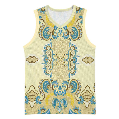 Madiba Nelson Mandela Batik Basketball Jersey Yellow Blue Indonesia Heritage - African Pride