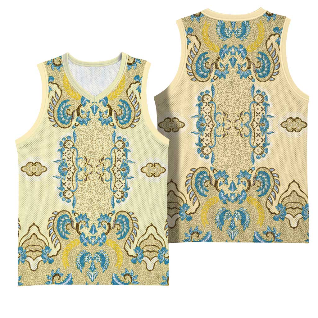 Madiba Nelson Mandela Batik Basketball Jersey Yellow Blue Indonesia Heritage - African Pride