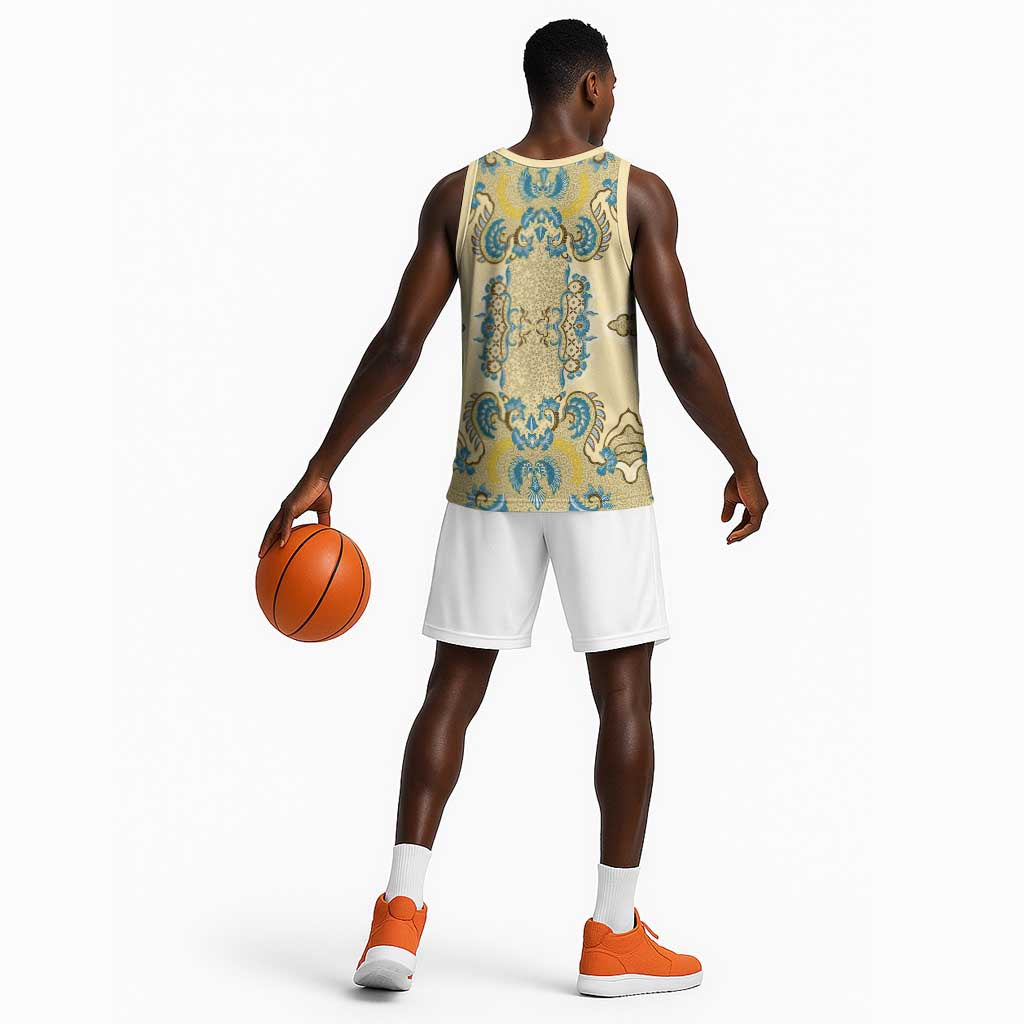 Madiba Nelson Mandela Batik Basketball Jersey Yellow Blue Indonesia Heritage - African Pride