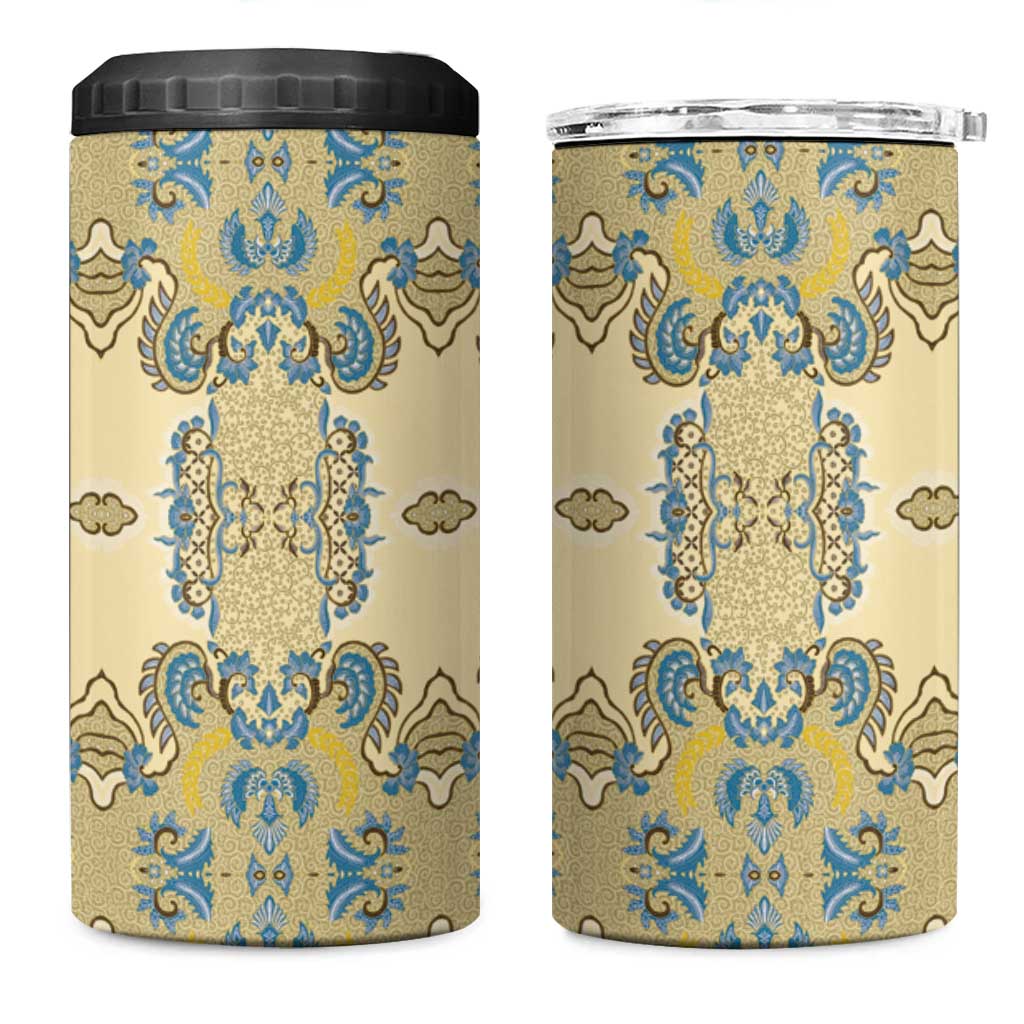 Madiba Nelson Mandela Batik 4 in 1 Can Cooler Tumbler Yellow Blue Indonesia Heritage LT15