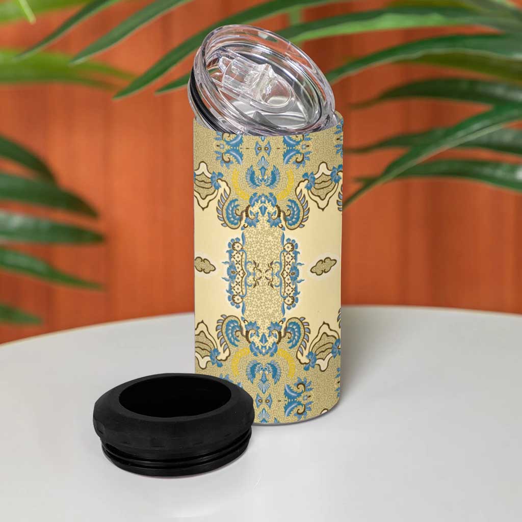 Madiba Nelson Mandela Batik 4 in 1 Can Cooler Tumbler Yellow Blue Indonesia Heritage LT15