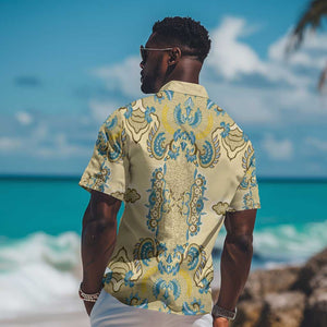 Madiba Nelson Mandela Batik Hawaiian Shirt Yellow Blue Indonesia Heritage - African Pride