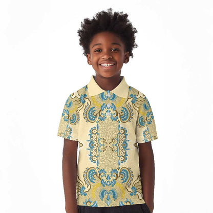 Madiba Nelson Mandela Batik Kid Polo Shirt Yellow Blue Indonesia Heritage - African Pride