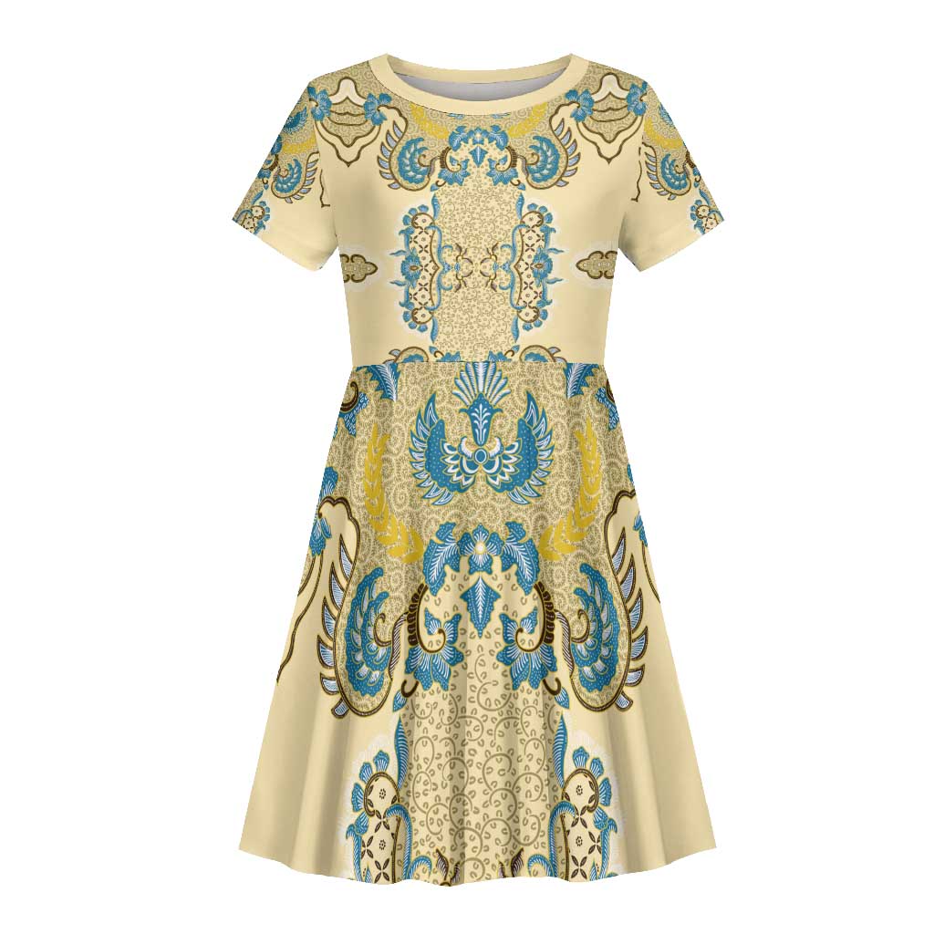 Madiba Nelson Mandela Batik Kid Short Sleeve Dress Yellow Blue Indonesia Heritage - African Pride