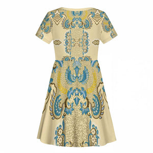 Madiba Nelson Mandela Batik Kid Short Sleeve Dress Yellow Blue Indonesia Heritage - African Pride