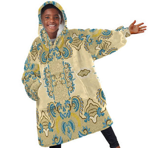 Madiba Nelson Mandela Batik Kid Wearable Blanket Hoodie Yellow Blue Indonesia Heritage - African Pride