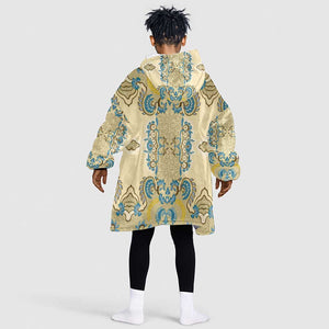Madiba Nelson Mandela Batik Kid Wearable Blanket Hoodie Yellow Blue Indonesia Heritage - African Pride