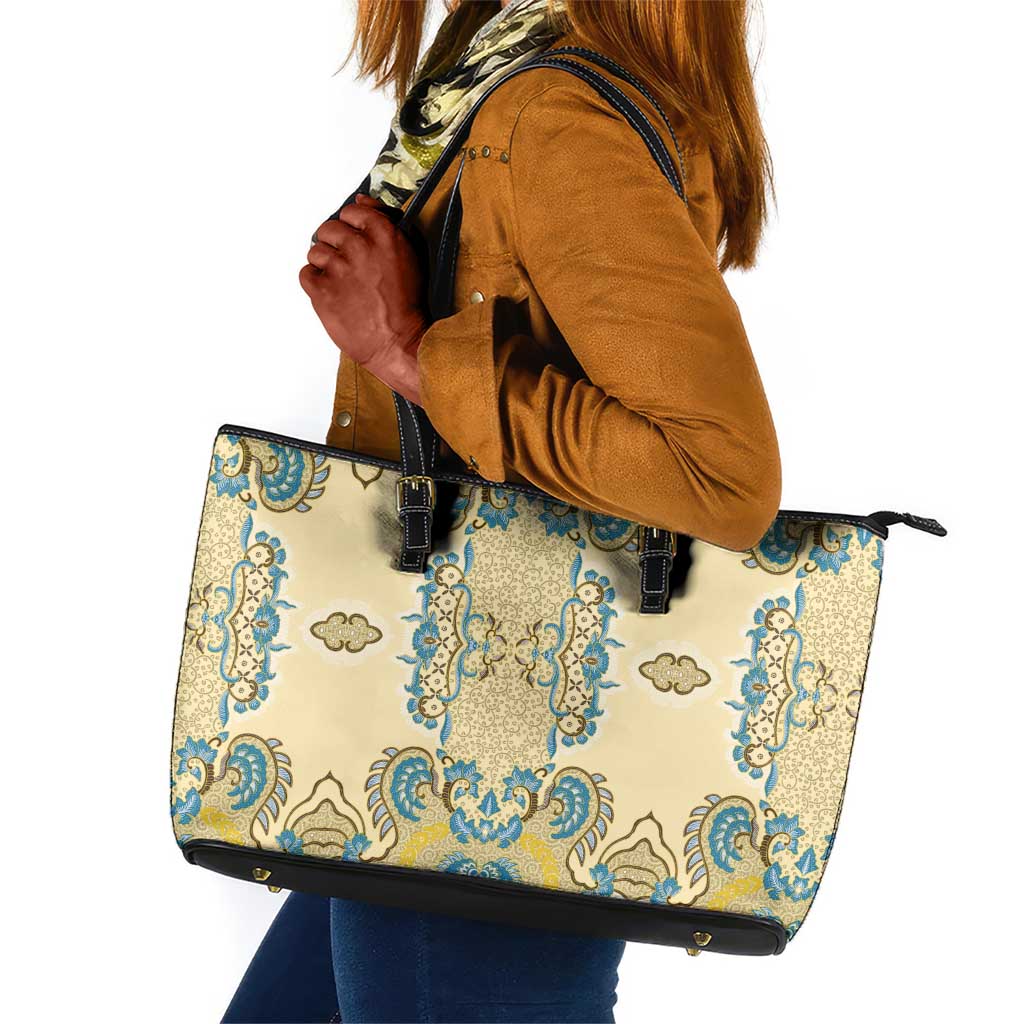 Madiba Nelson Mandela Batik Leather Tote Bag Yellow Blue Indonesia Heritage - African Pride