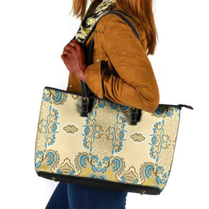 Madiba Nelson Mandela Batik Leather Tote Bag Yellow Blue Indonesia Heritage - African Pride