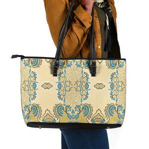 Madiba Nelson Mandela Batik Leather Tote Bag Yellow Blue Indonesia Heritage - African Pride