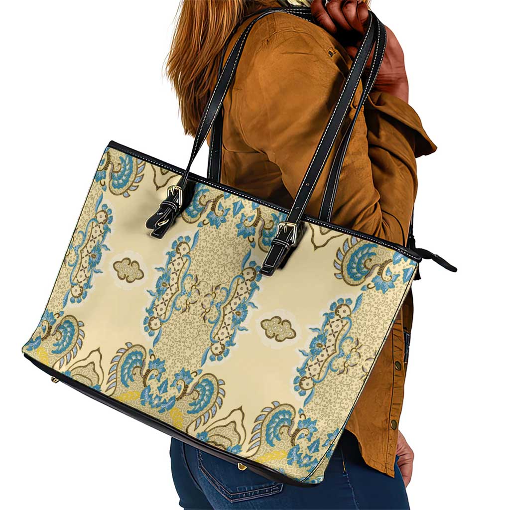 Madiba Nelson Mandela Batik Leather Tote Bag Yellow Blue Indonesia Heritage - African Pride