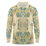 Madiba Nelson Mandela Batik Long Sleeve Polo Shirt Yellow Blue Indonesia Heritage - African Pride