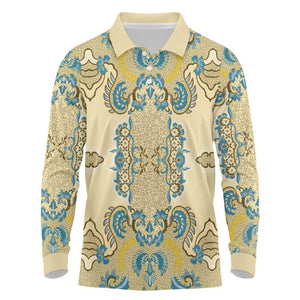 Madiba Nelson Mandela Batik Long Sleeve Polo Shirt Yellow Blue Indonesia Heritage - African Pride