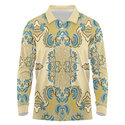 Madiba Nelson Mandela Batik Long Sleeve Polo Shirt Yellow Blue Indonesia Heritage - African Pride