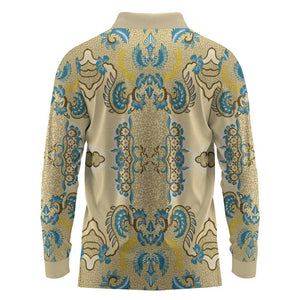 Madiba Nelson Mandela Batik Long Sleeve Polo Shirt Yellow Blue Indonesia Heritage - African Pride