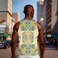 Madiba Nelson Mandela Batik Men Tank Top Yellow Blue Indonesia Heritage - African Pride