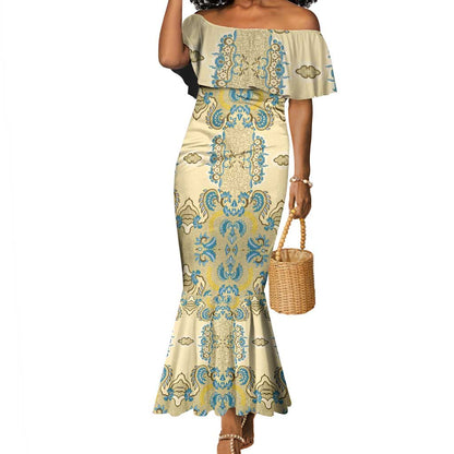 Madiba Nelson Mandela Batik Mermaid Dress Yellow Blue Indonesia Heritage - African Pride