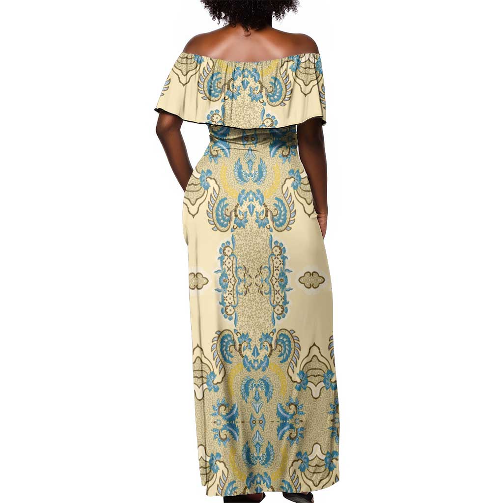 Madiba Nelson Mandela Batik Off Shoulder Maxi Dress Yellow Blue Indonesia Heritage - African Pride