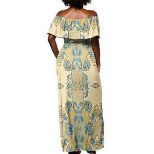 Madiba Nelson Mandela Batik Off Shoulder Maxi Dress Yellow Blue Indonesia Heritage - African Pride