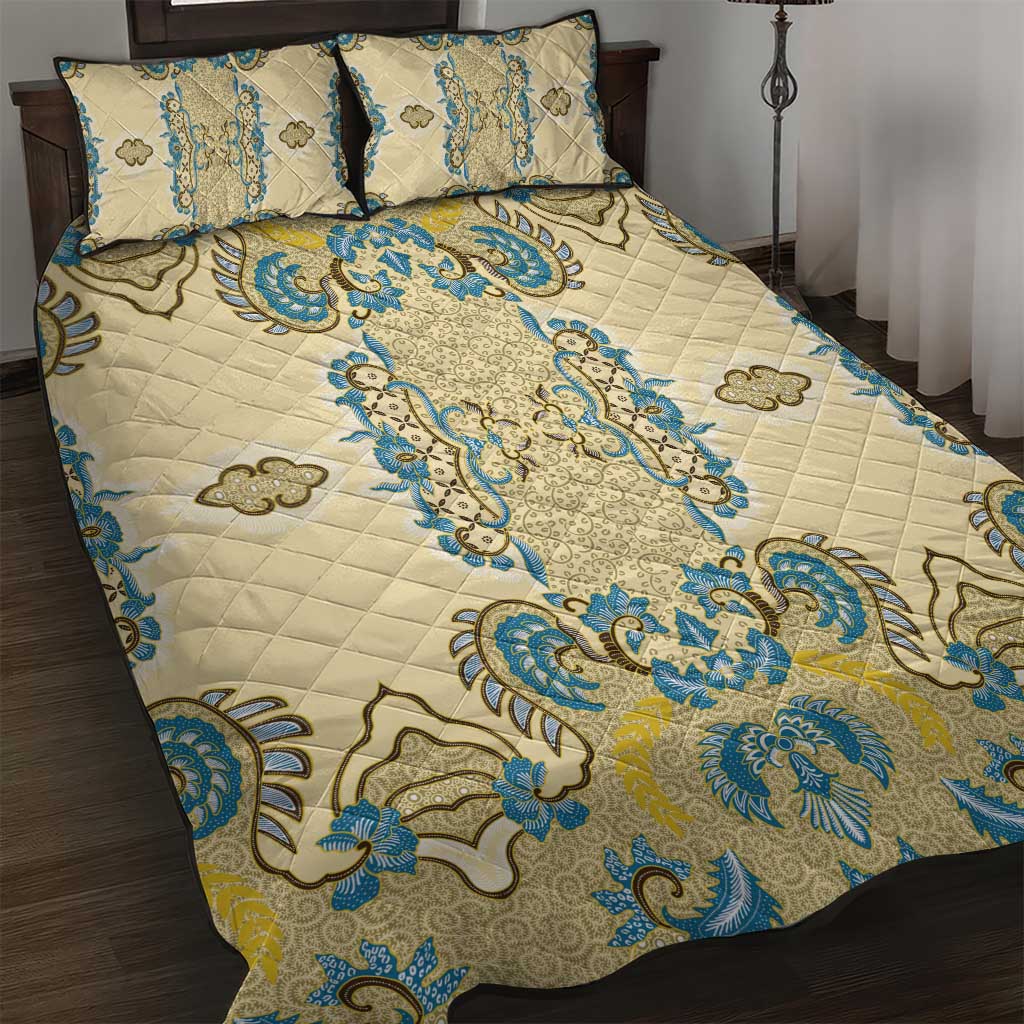 Madiba Nelson Mandela Batik Quilt Bed Set Yellow Blue Indonesia Heritage - African Pride