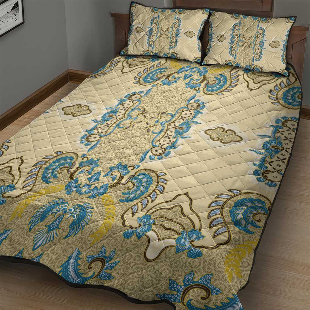 Madiba Nelson Mandela Batik Quilt Bed Set Yellow Blue Indonesia Heritage - African Pride