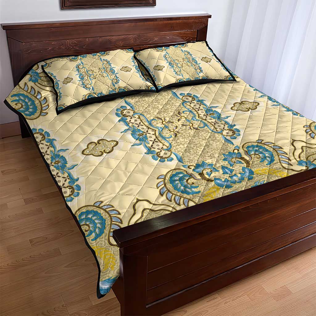 Madiba Nelson Mandela Batik Quilt Bed Set Yellow Blue Indonesia Heritage - African Pride