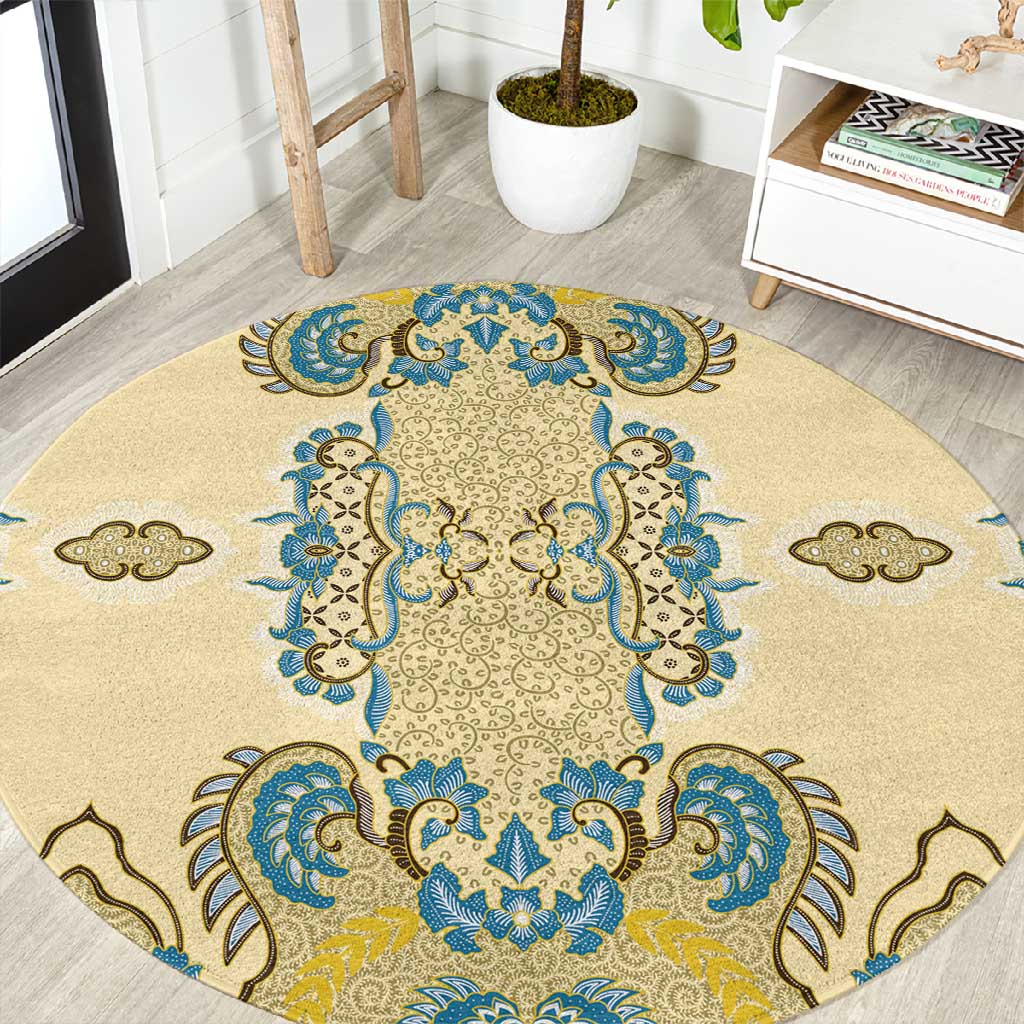 Madiba Nelson Mandela Batik Round Carpet Yellow Blue Indonesia Heritage - African Pride