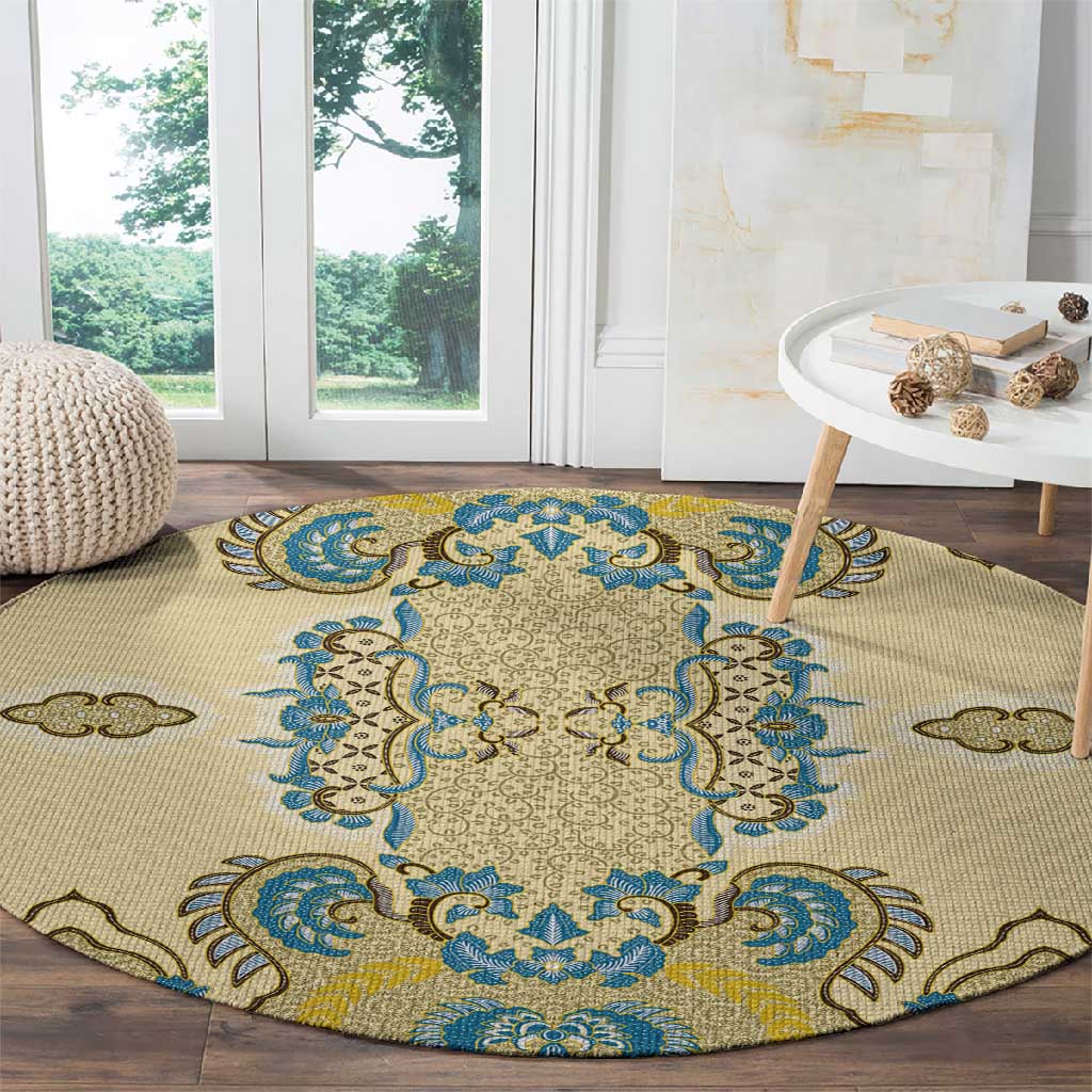 Madiba Nelson Mandela Batik Round Carpet Yellow Blue Indonesia Heritage - African Pride