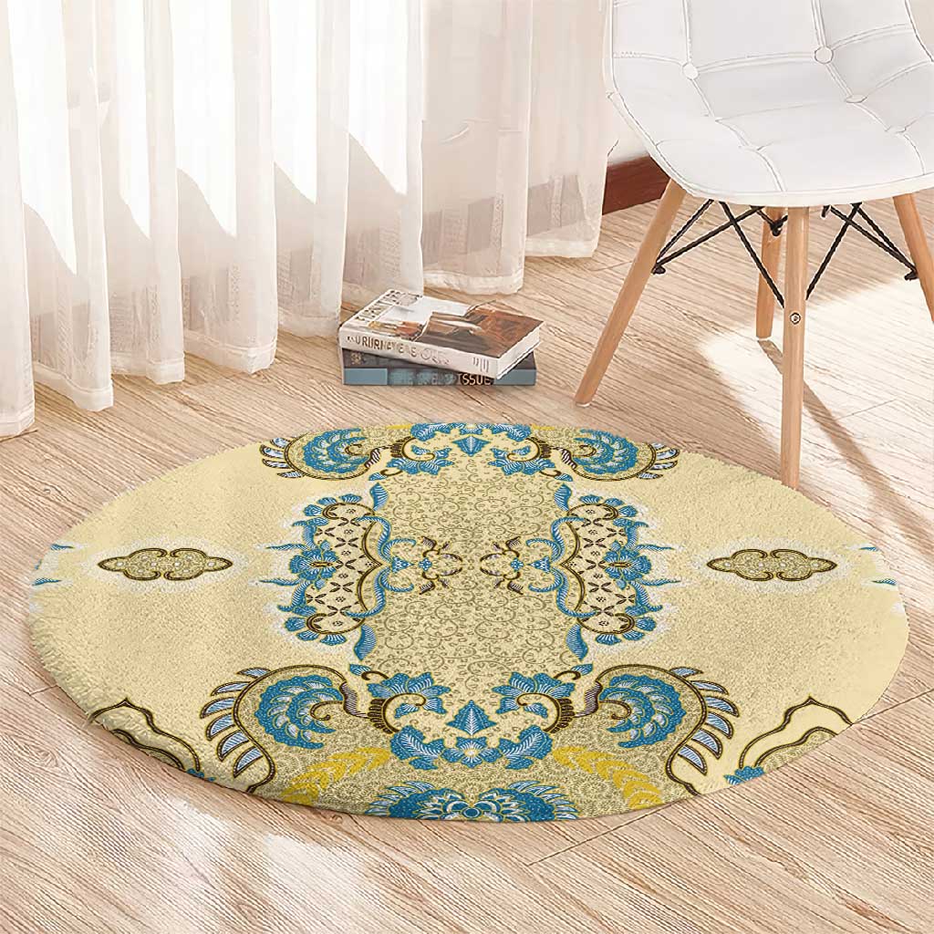 Madiba Nelson Mandela Batik Round Carpet Yellow Blue Indonesia Heritage - African Pride