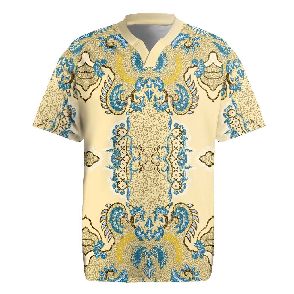 Madiba Nelson Mandela Batik Rugby Jersey Yellow Blue Indonesia Heritage - African Pride