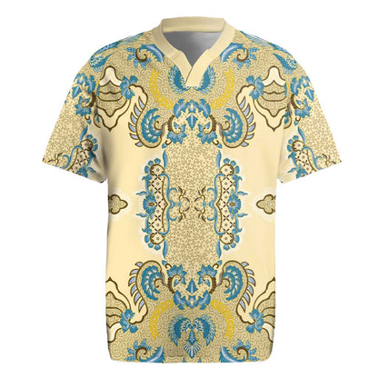 Madiba Nelson Mandela Batik Rugby Jersey Yellow Blue Indonesia Heritage - African Pride