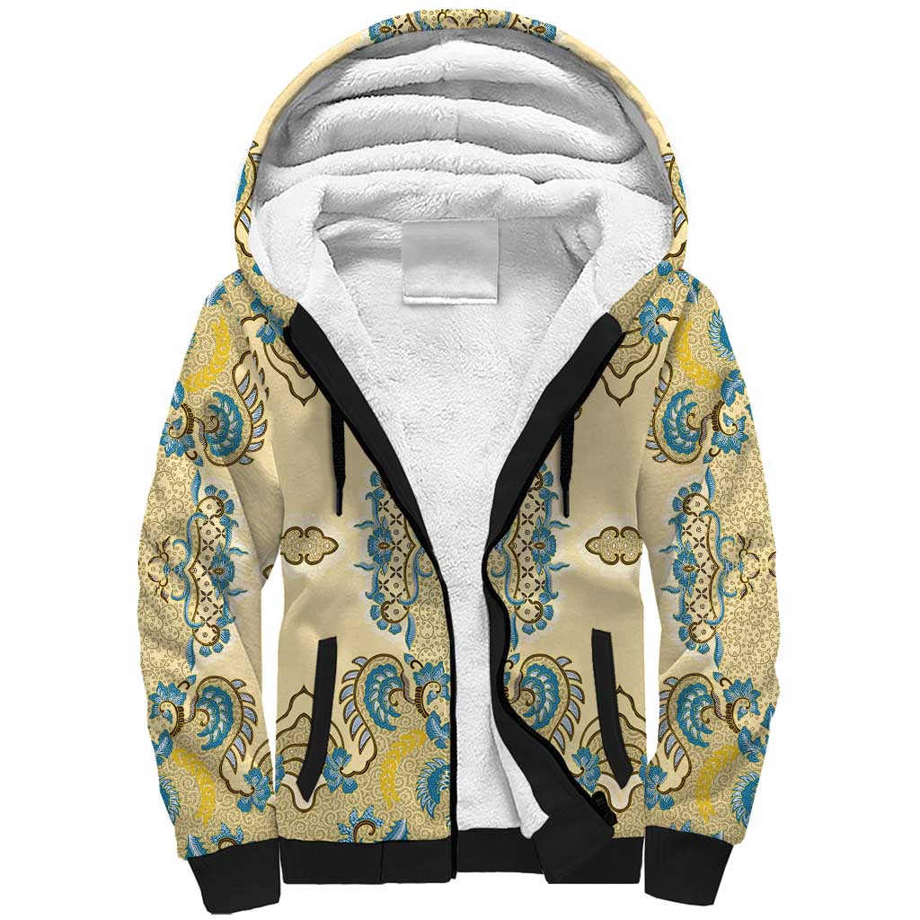 Madiba Nelson Mandela Batik Sherpa Hoodie Yellow Blue Indonesia Heritage - African Pride