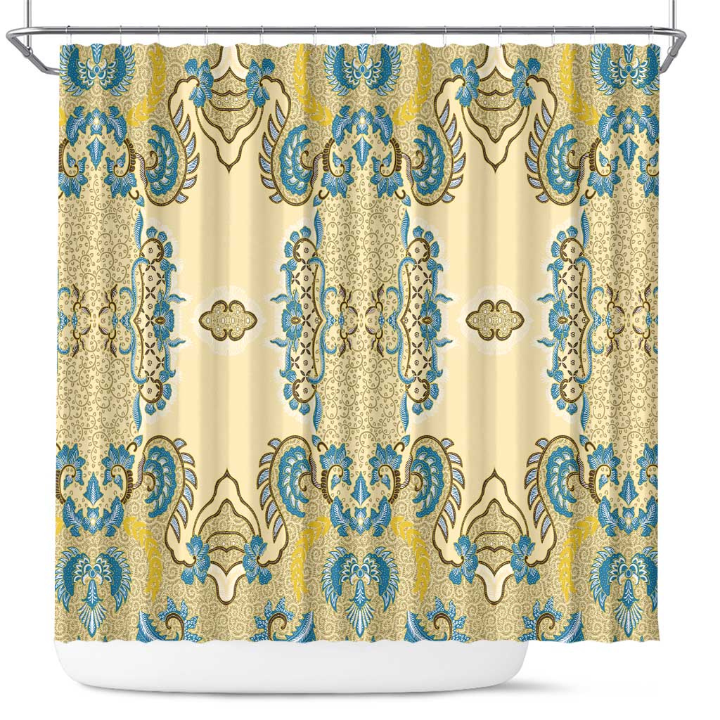 Madiba Nelson Mandela Batik Shower Curtain Yellow Blue Indonesia Heritage - African Pride