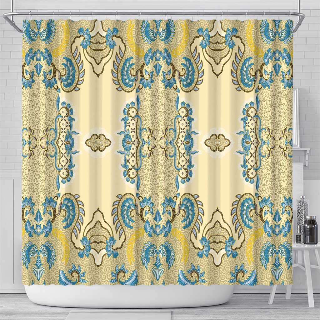 Madiba Nelson Mandela Batik Shower Curtain Yellow Blue Indonesia Heritage - African Pride