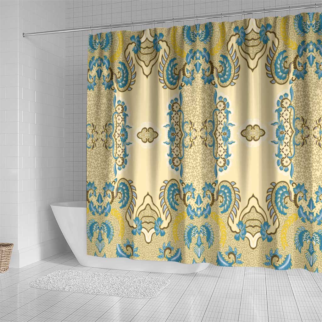 Madiba Nelson Mandela Batik Shower Curtain Yellow Blue Indonesia Heritage - African Pride