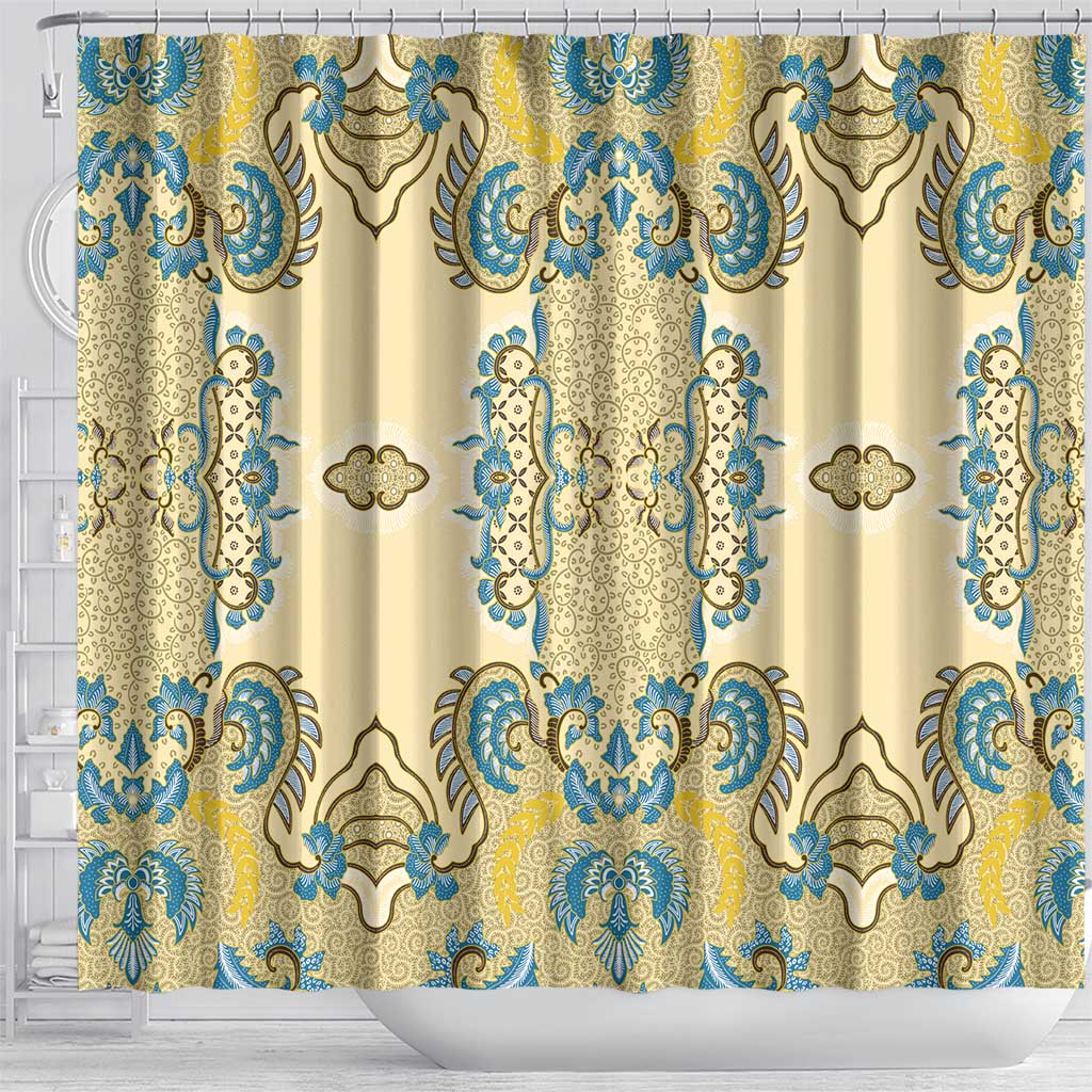 Madiba Nelson Mandela Batik Shower Curtain Yellow Blue Indonesia Heritage - African Pride