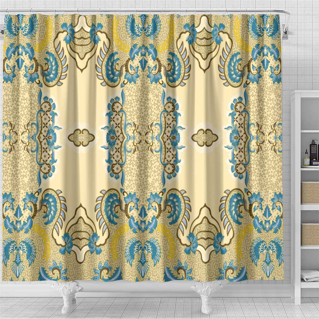 Madiba Nelson Mandela Batik Shower Curtain Yellow Blue Indonesia Heritage - African Pride