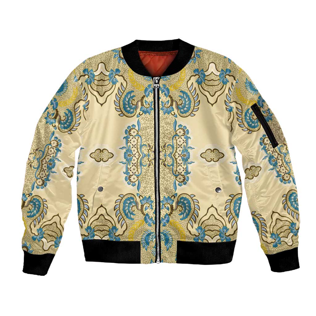 Madiba Nelson Mandela Batik Sleeve Zip Bomber Jacket Yellow Blue Indonesia Heritage - African Pride