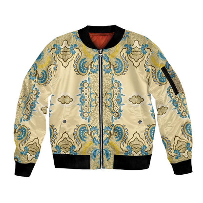 Madiba Nelson Mandela Batik Sleeve Zip Bomber Jacket Yellow Blue Indonesia Heritage - African Pride