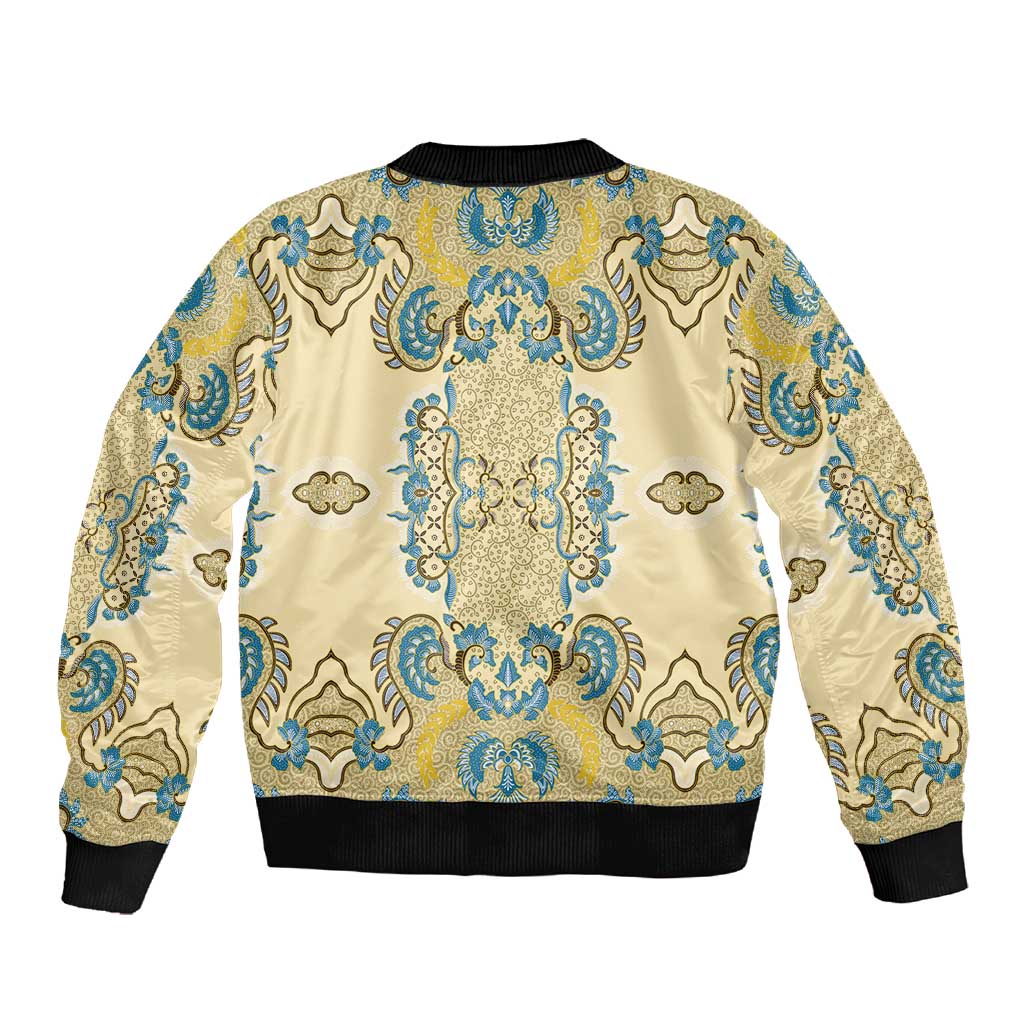 Madiba Nelson Mandela Batik Sleeve Zip Bomber Jacket Yellow Blue Indonesia Heritage - African Pride