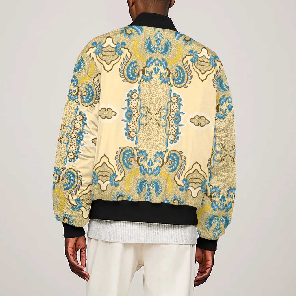 Madiba Nelson Mandela Batik Sleeve Zip Bomber Jacket Yellow Blue Indonesia Heritage - African Pride