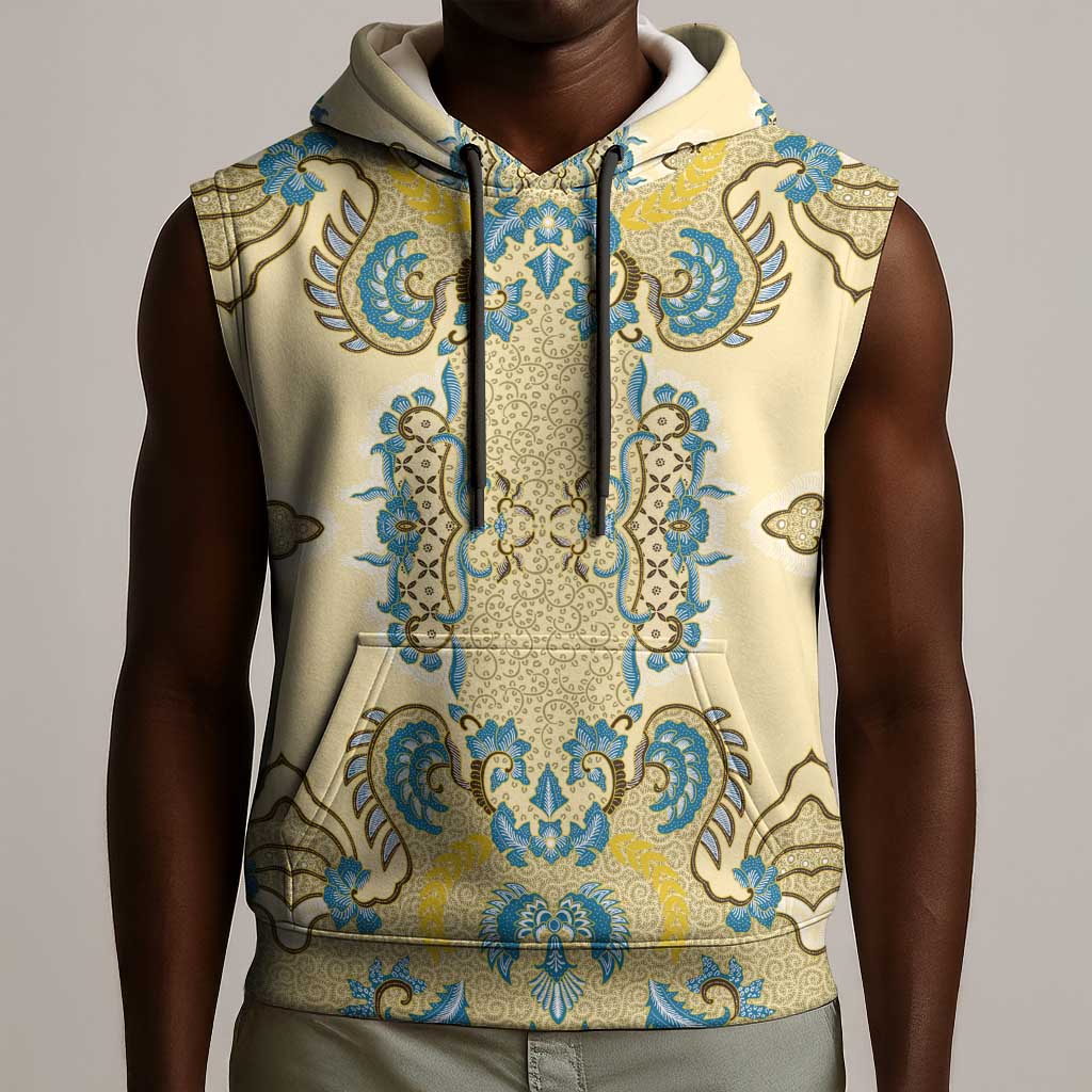Madiba Nelson Mandela Batik Sleeveless Hoodie Yellow Blue Indonesia Heritage - African Pride